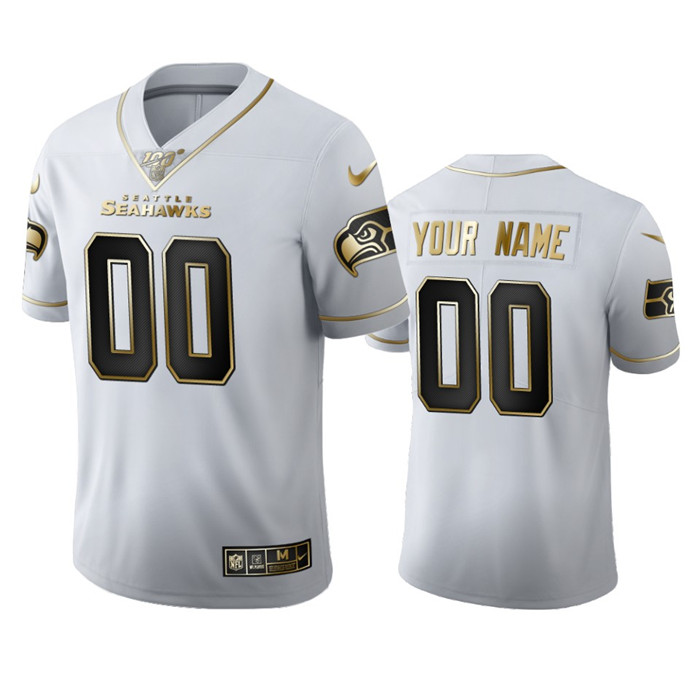 Seattle Seahawks Custom Men's Nike White Golden Edition Vapor Limited NFL 100 Jersey Seattle Seahawks Custom Men's Nike White Golden Edition Vapor Limited NFL 100 Jersey
