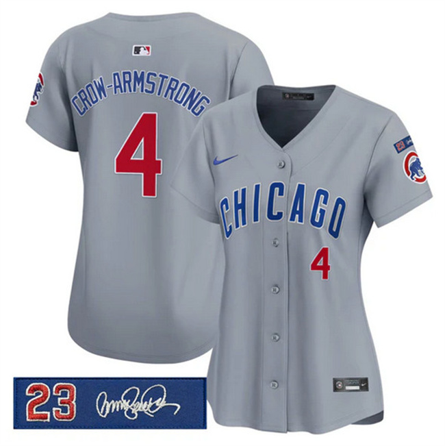 Women's Chicago Cubs #4 Pete Crow-Armstrong Gray 'Ryne Sandberg Tribute' Vapor Limited V3 Stitched Baseball Jersey(Run Small) Women's Chicago Cubs #4 Pete Crow-Armstrong Gray 'Ryne Sandberg Tribute' Vapor Limited V3 Stitched Baseball Jersey(Run Small)
