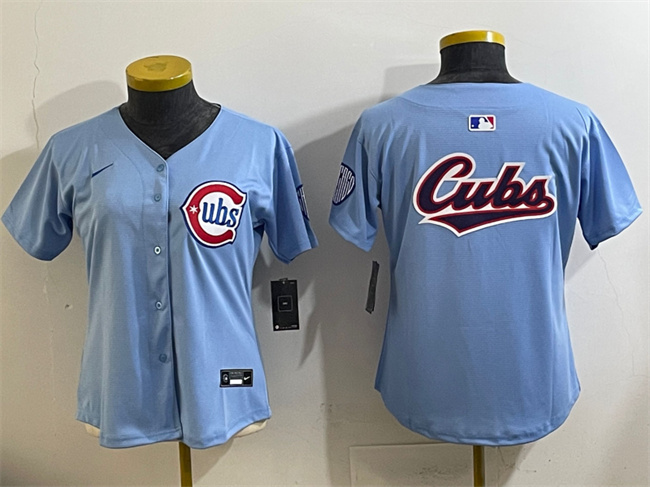 Women's Chicago Cubs Team Big Logo Blue 2024 25 2nd Alternatemited Stitched Baseball Jersey(Run Small) Women's Chicago Cubs Team Big Logo Blue 2024 25 2nd Alternatemited Stitched Baseball Jersey(Run Small)