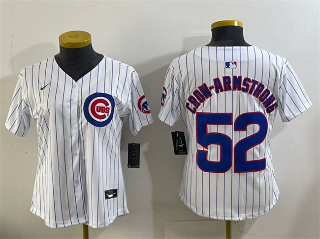 Women's Chicago Cubs #52 Pete Crow-Armstrong White Home Limited Stitched Baseball Jersey(Run Small) Women's Chicago Cubs #52 Pete Crow-Armstrong White Home Limited Stitched Baseball Jersey(Run Small)
