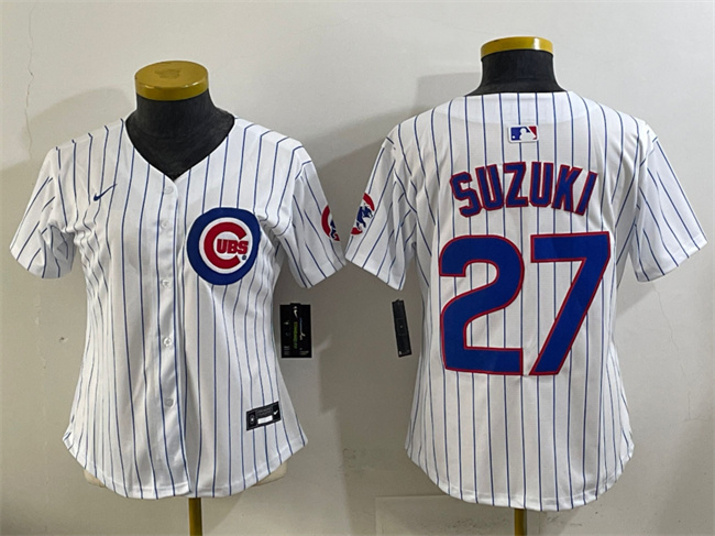 Women's Chicago Cubs #27 Seiya Suzuki White Home Limited Stitched Baseball Jersey(Run Small) Women's Chicago Cubs #27 Seiya Suzuki White Home Limited Stitched Baseball Jersey(Run Small)