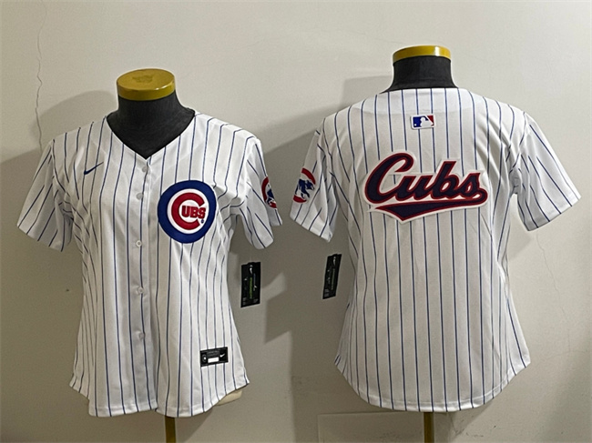 Women's Chicago Cubs Team Big Logo White Home Limited Stitched Baseball Jersey(Run Small) Women's Chicago Cubs Team Big Logo White Home Limited Stitched Baseball Jersey(Run Small)