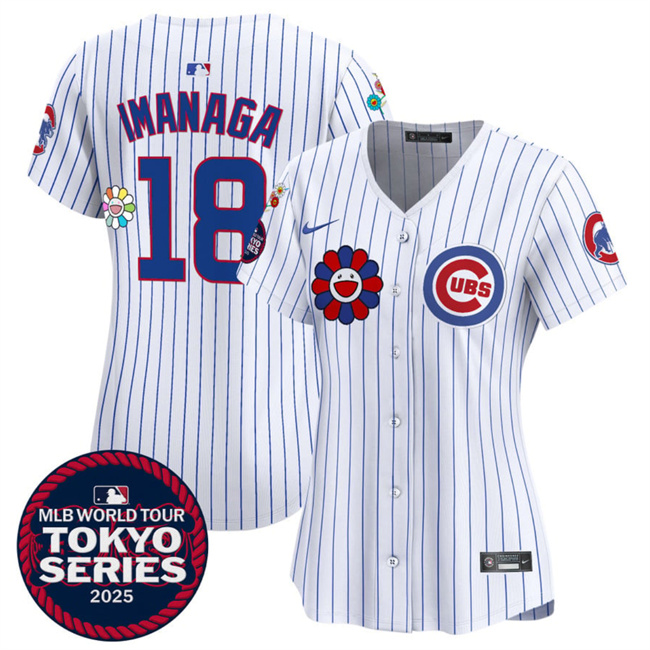 Women's Chicago Cubs #18 Shōta Imanaga White 2025 Tokyo Series Limited Stitched Baseball Jersey(Run Small) Women's Chicago Cubs #18 Shōta Imanaga White 2025 Tokyo Series Limited Stitched Baseball Jersey(Run Small)