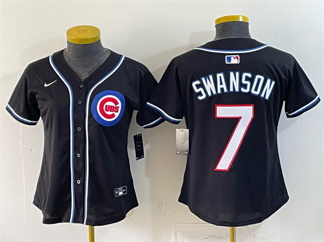 Women's Chicago Cubs #7 Dansby Swanson 2026 Fashion Replica Black Out Stitched Baseball Jersey(Run Small) Women's Chicago Cubs #7 Dansby Swanson 2026 Fashion Replica Black Out Stitched Baseball Jersey(Run Small)