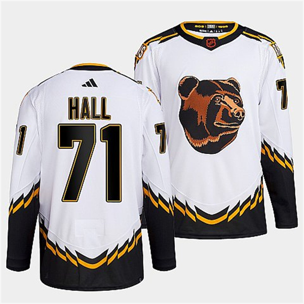 Men's Boston Bruins #71 Taylor Hall White 2022 Reverse Retro Stitched Jersey Men's Boston Bruins #71 Taylor Hall White 2022 Reverse Retro Stitched Jersey
