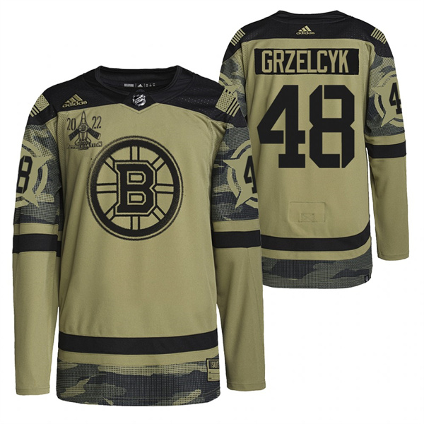 Men's Boston Bruins #48 Matt Grzelcyk 2022 Camo Military Appreciation Night Stitched Jersey Men's Boston Bruins #48 Matt Grzelcyk 2022 Camo Military Appreciation Night Stitched Jersey