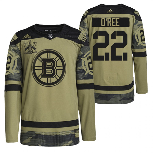 Men's Boston Bruins #22 Willie O'Ree 2022 Camo Military Appreciation Night Stitched Jersey Men's Boston Bruins #22 Willie O'Ree 2022 Camo Military Appreciation Night Stitched Jersey