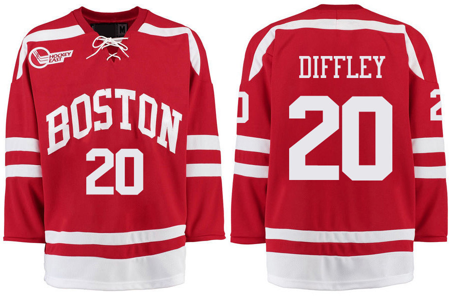 Boston University Terriers BU 20 Brien Diffley Red Stitched Hockey Jersey Boston University Terriers BU 20 Brien Diffley Red Stitched Hockey Jersey