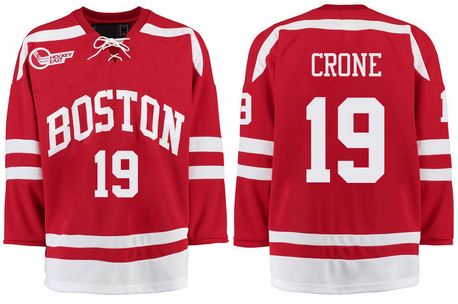 Boston University Terriers BU 19 Hank Crone Red Stitched Hockey Jersey Boston University Terriers BU 19 Hank Crone Red Stitched Hockey Jersey