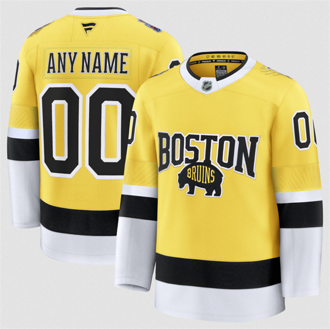 Men's Boston Bruins Custom Gold 2026 Stadium Series Stitched Hockey Jersey Men's Boston Bruins Custom Gold 2026 Stadium Series Stitched Hockey Jersey