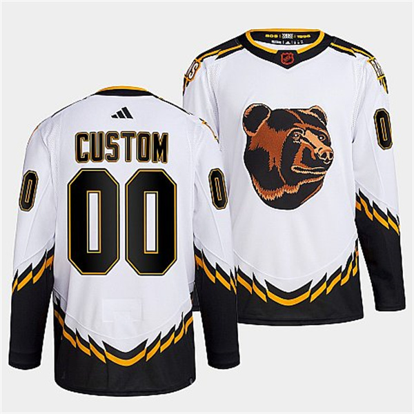 Men's Boston Bruins Custom White 2022 Reverse Retro Stitched Jersey Men's Boston Bruins Custom White 2022 Reverse Retro Stitched Jersey