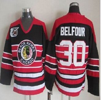 Chicago Blackhawks #30 ED Belfour Red Black 75TH CCM Stitched NHL Jersey