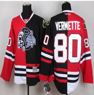 Chicago Blackhawks #80 Antoine Vermette Red Black Split White Skull Stitched NHL jersey
