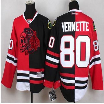 Chicago Blackhawks #80 Antoine Vermette Red Black Split Red Skull Stitched NHL Jersey Chicago Blackhawks #80 Antoine Vermette Red Black Split Red Skull Stitched NHL Jersey