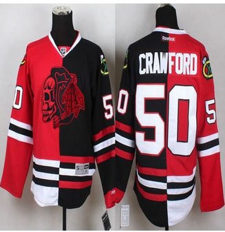 Chicago Blackhawks #50 Corey Crawford Red Black Split Red Skull Stitched NHL Jersey Chicago Blackhawks #50 Corey Crawford Red Black Split Red Skull Stitched NHL Jersey