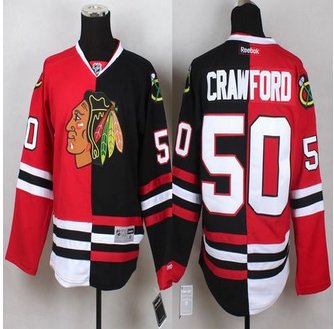 Chicago Blackhawks #50 Corey Crawford Red Black Split Stitched NHL Jersey