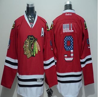 Chicago Blackhawks #9 Bobby Hull Red USA Flag Fashion Stitched NHL Jersey