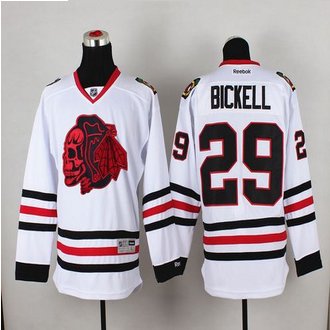 Chicago Blackhawks #29 Bryan Bickell White(Red Skull) Stitched NHL Jersey