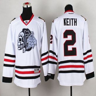 Chicago Blackhawks #2 Duncan Keith White(White Skull) Stitched NHL Jersey