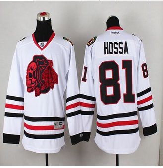 Chicago Blackhawks #81 Marian Hossa White(Red Skull) Stitched NHL Jersey