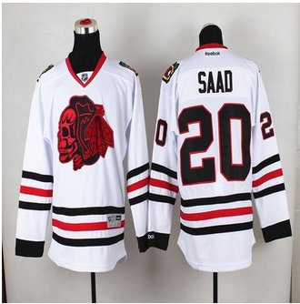 Chicago Blackhawks #20 Brandon Saad White(Red Skull) Stitched NHL Jersey