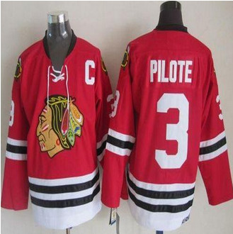 Chicago Blackhawks #3 Pierre Pilote Red CCM Throwback Stitched NHL Jersey