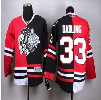 Chicago Blackhawks #33 Scott Darling Red-Black Split White Skull Stitched NHL Jersey Chicago Blackhawks #33 Scott Darling Red-Black Split White Skull Stitched NHL Jersey