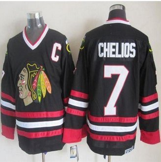 Chicago Blackhawks #7 Chris Chelios Black CCM Throwback Stitched NHL Jersey Chicago Blackhawks #7 Chris Chelios Black CCM Throwback Stitched NHL Jersey