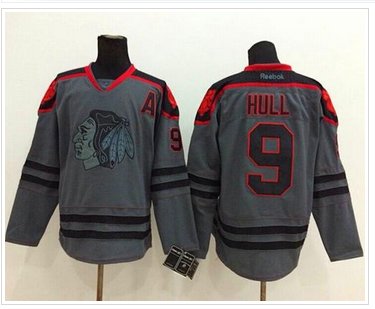 Chicago Blackhawks #9 Bobby Hull Charcoal Cross Check Fashion Stitched NHL Jersey