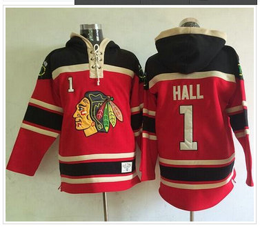 Chicago Blackhawks #1 Glenn Hall Red Sawyer Hooded Sweatshirt Stitched NHL Jersey