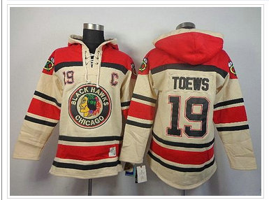 Chicago Blackhawks #19 Jonathan Toews Cream Sawyer Hooded Sweatshirt NHL Jersey