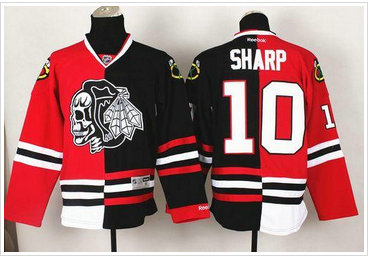 Chicago Blackhawks #10 Patrick Sharp Red-Black Split White Skull Stitched NHL Jersey