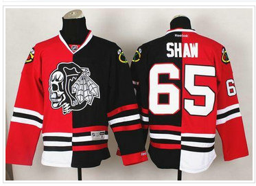 Chicago Blackhawks #65 Andrew Shaw Red-Black Split White Skull Stitched NHL Jersey