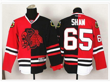 Chicago Blackhawks #65 Andrew Shaw Red-Black Split Red Skull Stitched NHL Jersey Chicago Blackhawks #65 Andrew Shaw Red-Black Split Red Skull Stitched NHL Jersey