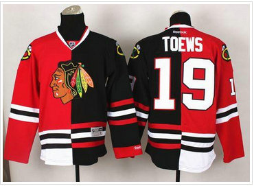 Chicago Blackhawks #19 Jonathan Toews Red-Black Split Stitched NHL Jersey Chicago Blackhawks #19 Jonathan Toews Red-Black Split Stitched NHL Jersey
