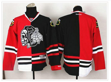 Chicago Blackhawks Blank Red-Black Split White Skull Stitched NHL Jersey Chicago Blackhawks Blank Red-Black Split White Skull Stitched NHL Jersey