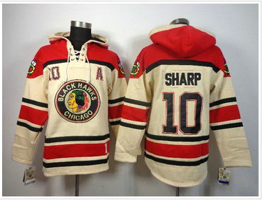 Chicago Blackhawks #10 Patrick Sharp White Sawyer Hooded Sweatshirt NHL Jersey