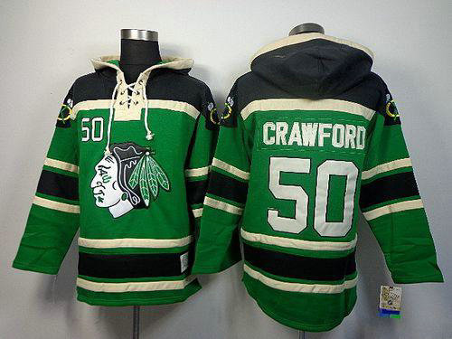 Blackhawks #50 Corey Crawford Green Sawyer Hooded Sweatshirt Stitched Blackhawks #50 Corey Crawford Green Sawyer Hooded Sweatshirt Stitched