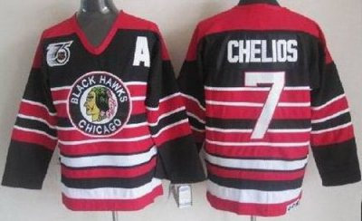 Chicago Blackhawks 7 Chris Chelios Black 75th Throwback CCM NHL Jerseys Chicago Blackhawks 7 Chris Chelios Black 75th Throwback CCM NHL Jerseys