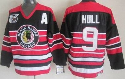 Chicago Blackhawks 9 Bobby Hull Black 75th Throwback CCM NHL Jerseys