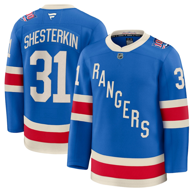 Men's New York Rangers #31 Igor Shesterkin Blue Centennial Stitched Hockey Jersey Men's New York Rangers #31 Igor Shesterkin Blue Centennial Stitched Hockey Jersey