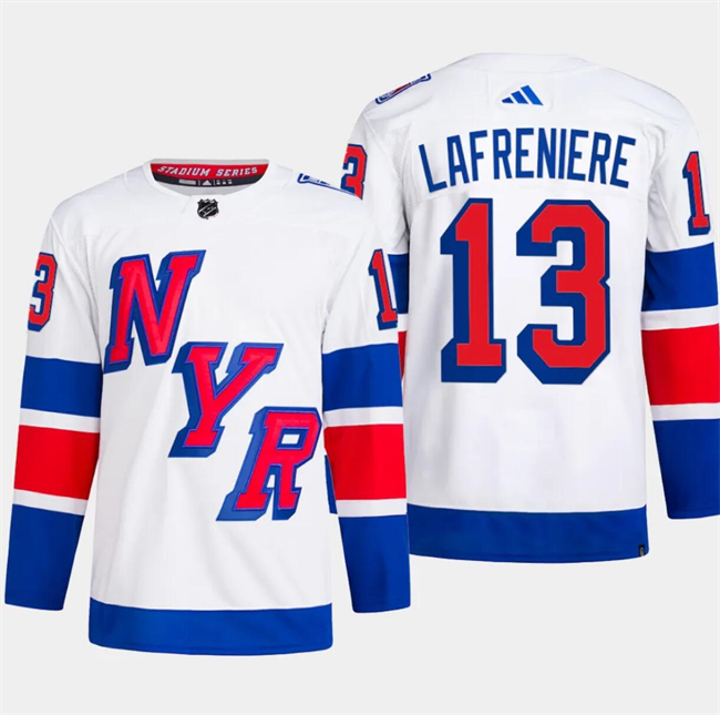 Men's New York Rangers #13 Alexis Lafreniere White 2024 Stadium Series Stitched Jersey Men's New York Rangers #13 Alexis Lafreniere White 2024 Stadium Series Stitched Jersey