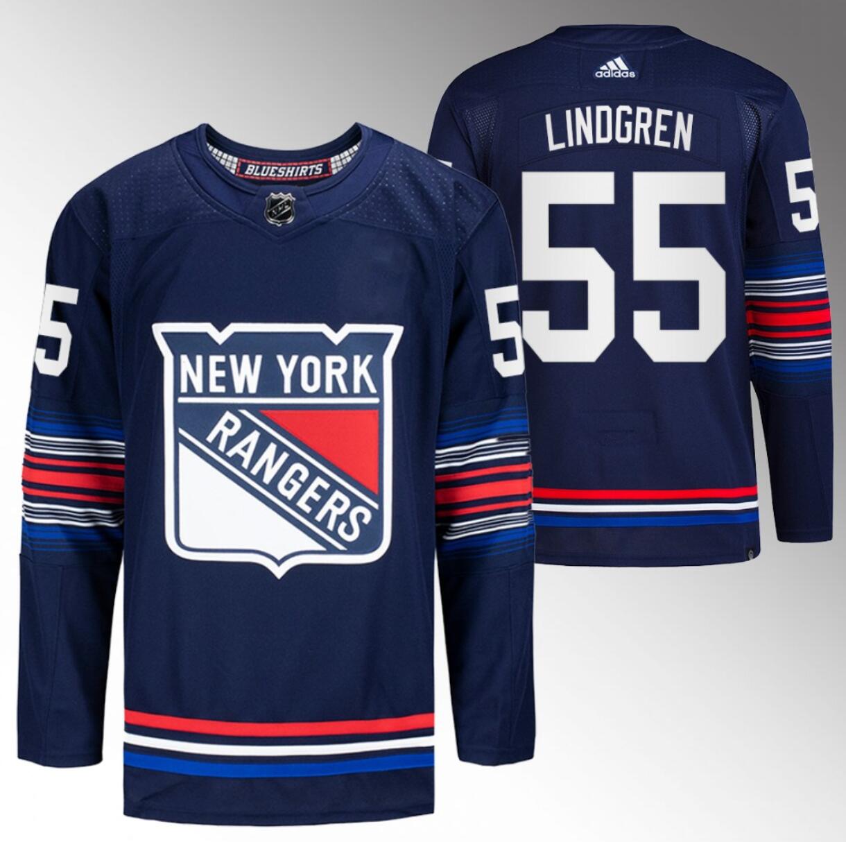 Men's New York Rangers #55 Ryan Lindgren Navy Stitched Jersey Men's New York Rangers #55 Ryan Lindgren Navy Stitched Jersey