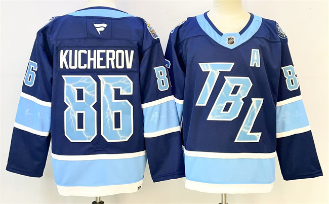 Men's Tampa Bay Lightning #86 Nikita Kucherov Blue 2026 Stadium Series With A Patch Stitched Jersey Men's Tampa Bay Lightning #86 Nikita Kucherov Blue 2026 Stadium Series With A Patch Stitched Jersey