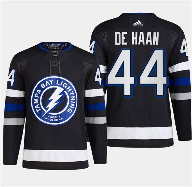 Men's Tampa Bay Lightning #44 Calvin De Haan Black Alternate Premier Breakaway Stitched Jersey Men's Tampa Bay Lightning #44 Calvin De Haan Black Alternate Premier Breakaway Stitched Jersey