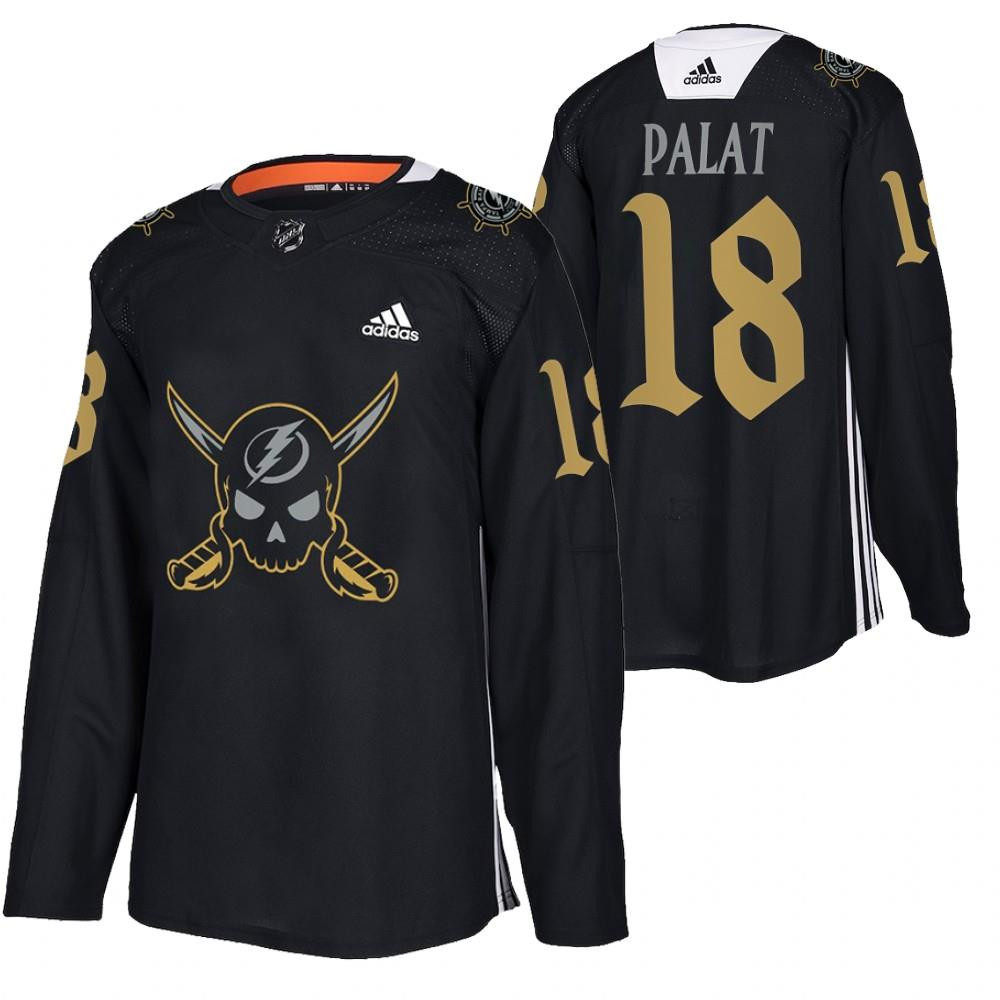 Men's Tampa Bay Lightning #18 Ondrej Palat Black Gasparilla Inspired Pirate-Themed Warmup Stitched Jersy Men's Tampa Bay Lightning #18 Ondrej Palat Black Gasparilla Inspired Pirate-Themed Warmup Stitched Jersy