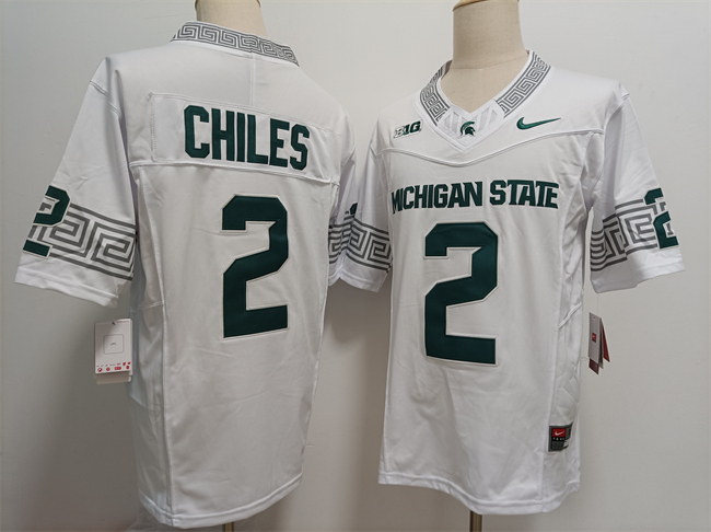Men's Michigan State Spartans #2 Aidan Chiles White F.U.S.E. Stitched Football Jersey Men's Michigan State Spartans #2 Aidan Chiles White F.U.S.E. Stitched Football Jersey