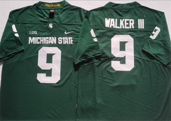 Men's Michigan State Spartans Green #9 WALKER III Green Stitched Jersey Men's Michigan State Spartans Green #9 WALKER III Green Stitched Jersey
