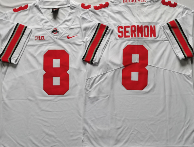 Men's Ohio State Buckeyes #8 Trey Sermon White Stitched NCAA Jersey Men's Ohio State Buckeyes #8 Trey Sermon White Stitched NCAA Jersey