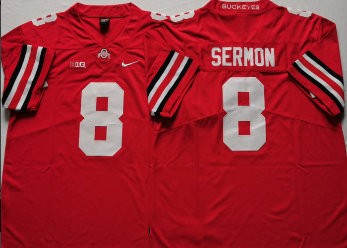 Men's Ohio State Buckeyes #8 Trey Sermon Red Stitched NCAA Jersey Men's Ohio State Buckeyes #8 Trey Sermon Red Stitched NCAA Jersey